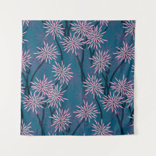 Blumentapete: Asiatisch marineblau, rosa. Wandteppich