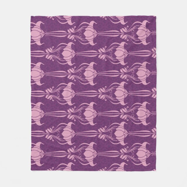 Blumentapete Rosa Violettdesign Fleecedecke (Vorderseite)