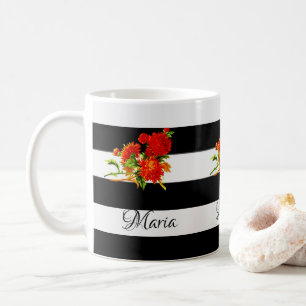 Blumentasse mit schwarzem und weißem Streifenmuste Kaffeetasse