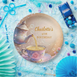 Blumentasse & Teekanne - Pastell-Elegante Teeparty Pappteller