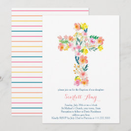 Blumentaufen lädt ein, rosa gelbes Kreuz lädt ein Einladung