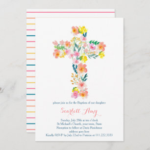 Blumentaufen lädt ein, rosa gelbes Kreuz lädt ein Einladung