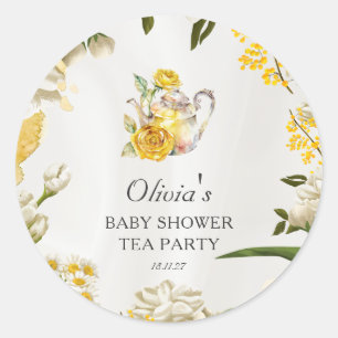 Blumentee für Baby Shower, Gelb-grünes Papier Runder Aufkleber