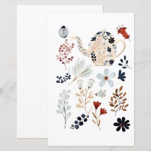 Blumentee in Aquarellfarben zum Ausschneiden und K