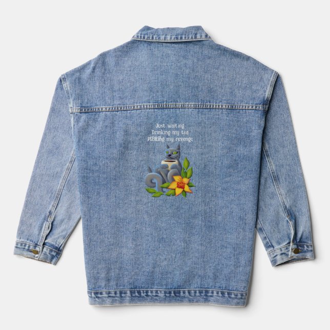 Blumentee-Kitty | Damen-Shirt Jeansjacke (Rückseite)