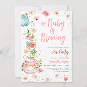 Blumentee Party Babydusche Einladung