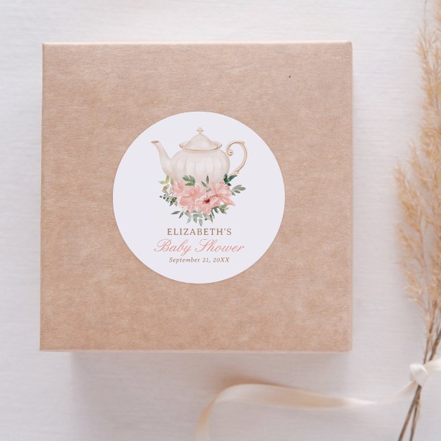 Blumentee Party Babydusche Runder Aufkleber (Von Creator hochgeladen)