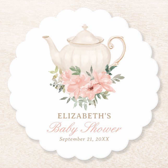 Blumentee Party Babydusche Untersetzer (Vorderseite)