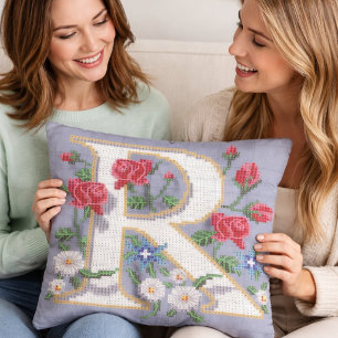 Blumenteekanne im Cross-Stitch-Stil Kissen