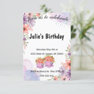 Blumenteekanne Lavendel Geburtstag Einladung