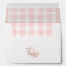 Blumenteekanne Teetasse Rosa Schleife Gingham