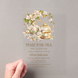 Blumenteekanne Zeit für Tee Baby Shower Acryleinladungen