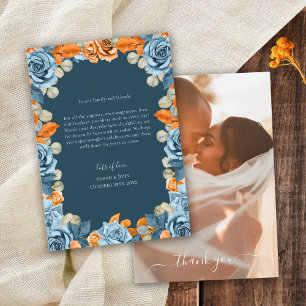 Blumenterracotta Navy Blue and Rust Wedding Foto Dankeskarte