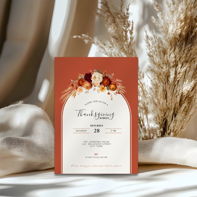 Blumenterrrakotta Thanksgiving-Dinnerfest-Party  Einladung (thanksgiving invitation in autumn style with flowers in earth colors)