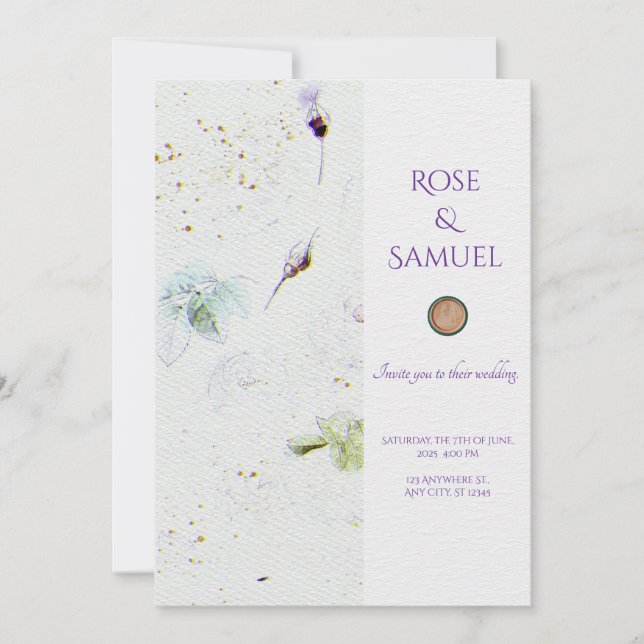 Blumentexturiertes Papier Elegante Einladung Hochz (Vorderseite)
