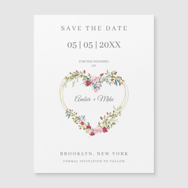 Blumentherz mit Blätter in Rosa und Rot Magnetkarte (Vorderseite)