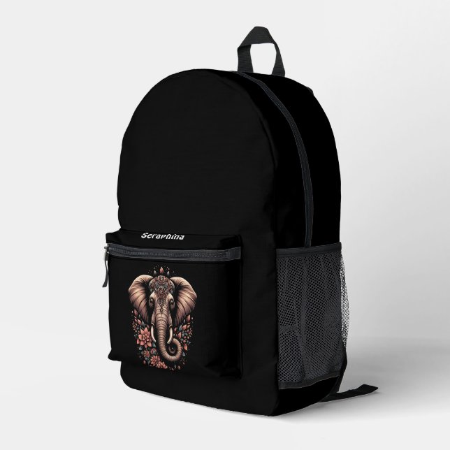 Blumentierischer gemusterter, lebendiger Elefant Bedruckter Rucksack (Rückseitige Ecke Rechts)