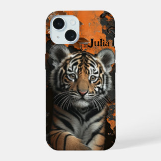 Blumentiger 3D mit individuellem Namen iPhone 15 Hülle