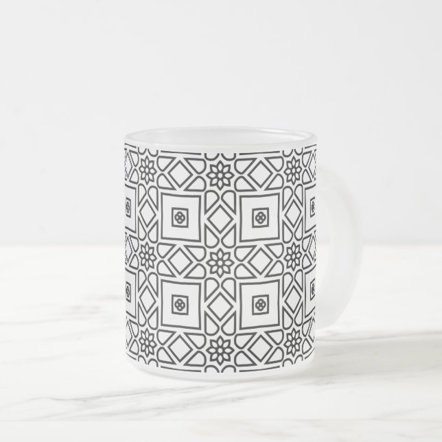 Blumentilgeometrisches Muster Kaffee Mattglastasse (VorderseiteRechts)