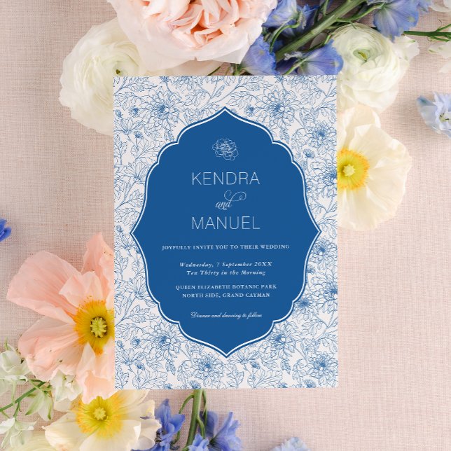Blumentoile Extravagant Blue Wedding Einladung (Von Creator hochgeladen)
