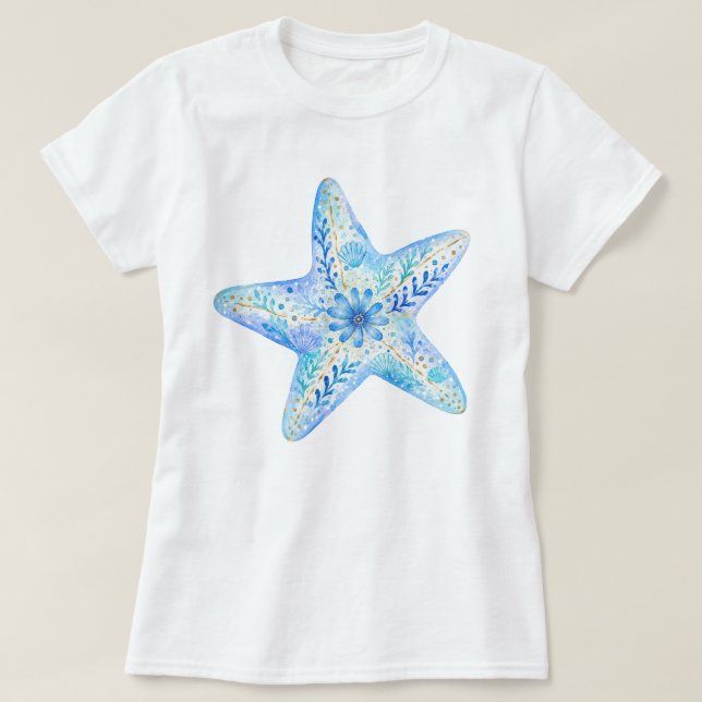 Blumentopf Kunst Seestern T-Shirt (Design vorne)