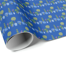 Blumentopf-Verpackungspapier (auf Blau)
