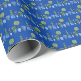 Blumentopf-Verpackungspapier (auf Blau) Geschenkpapier