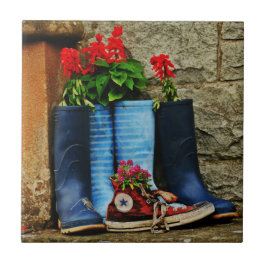 Blumentopf wellies Stiefel und Läufer Fliese