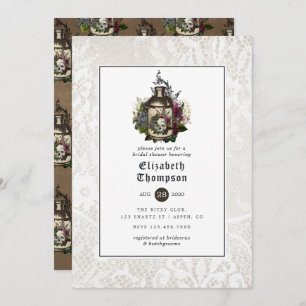 Blumentöpfe Flasche und Spitzen Gotisches Brautpar Einladung