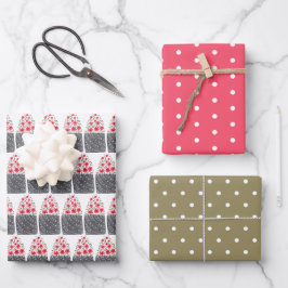Blumentöpfe Floral Watercolor Polka Dot Red Green Geschenkpapier Set
