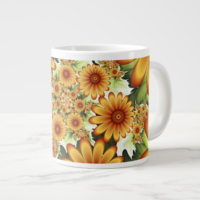 Blumentraum, Moderne Abstrakte Blume Fraktal Kunst Jumbo-Tasse (Vorderseite Rechts)