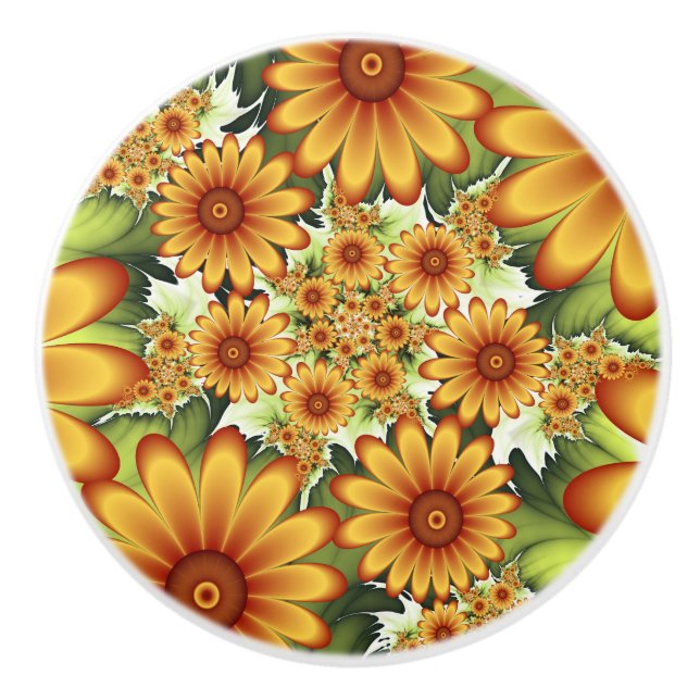 Blumentraum, Moderne Abstrakte Blume Fraktal Kunst Keramikknauf (Vorderseite)