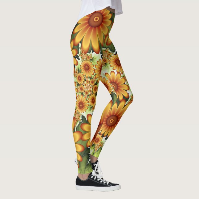 Blumentraum, Moderne Abstrakte Blume Fraktal Kunst Leggings (Rechts)