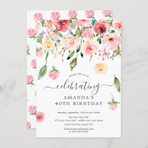 Blumentropfen Rosa Peonies Geburtstagsparty Einlad Einladung