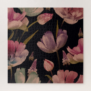 Blumentulpen, Muscari: nahtloses Vintage-Muster Puzzle