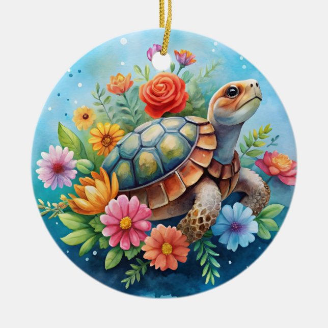 Blumenturtle Keramik Ornament (Vorne)