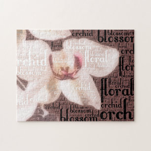 Blumentypografie Embedded White Orchid Foto Puzzle