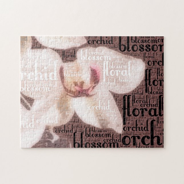 Blumentypografie Embedded White Orchid Foto Puzzle (Horizontal)