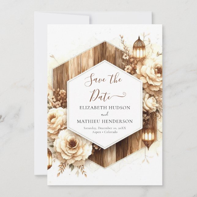 Blumentypografie Rustikale Hochzeit Save The Date (Vorderseite)