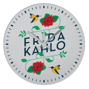Blumentypographie Frida Kahlos   Große Wanduhr