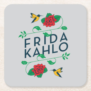 Blumentypographie Frida Kahlos   Rechteckiger Pappuntersetzer
