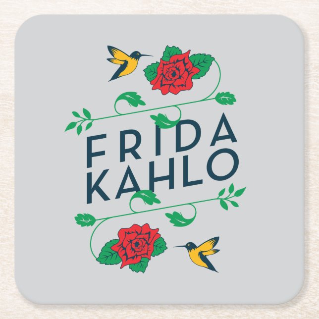 Blumentypographie Frida Kahlos | Rechteckiger Pappuntersetzer (Vorderseite)