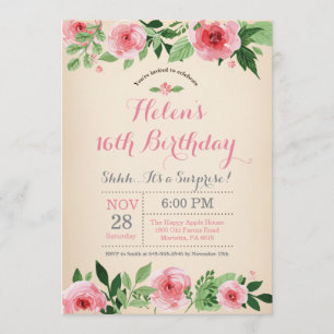 Blumenüberraschung 16. Geburtstag Einladung Pink