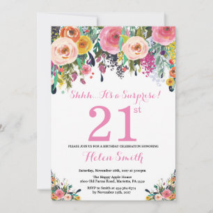 Blumenüberraschung 21. Geburtstag Einladung Pink