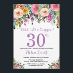 Blumenüberraschung 30. Geburtstag Einladung Lila<br><div class="desc">Blumenüberraschung 30. Geburtstag Einladung für Frauen. Aquarellfarbene Blume Rosa,  Gelb,  orange,  Lila Blume. Erwachsener zum Geburtstag. 30. 40. 50. 60. 70. 80. 90. 100. 13. 15. 16. 18. 20. Für weitere Anpassungen klicken Sie bitte auf die Schaltfläche "Anpassen" und verwenden Sie unser Designwerkzeug,  um diese Vorlage zu ändern.</div>