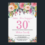 Blumenüberraschung 30. Geburtstag Einladung Pink<br><div class="desc">Blumenüberraschung 30. Geburtstag Einladung für Frauen. Aquarellfarbene Blume Rosa,  Gelb,  orange,  Lila Blume. Erwachsener zum Geburtstag. 30. 40. 50. 60. 70. 80. 90. 100. 13. 15. 16. 18. 20. Für weitere Anpassungen klicken Sie bitte auf die Schaltfläche "Anpassen" und verwenden Sie unser Designwerkzeug,  um diese Vorlage zu ändern.</div>