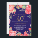 Blumenüberraschung 40. Geburtstag Gold Glitzer Bla Einladung<br><div class="desc">Rote Flora Überraschung 40. Geburtstag Einladung für Frauen. Botanische Blume der Wasserfarbe. Gold Glitzer. Rosa Peonies Blumengebirge Blume. Erwachsener zum Geburtstag. Navy Blue Background. Für weitere Anpassungen klicken Sie bitte auf die Schaltfläche "Anpassen" und verwenden Sie unser Designwerkzeug,  um diese Vorlage zu ändern.</div>