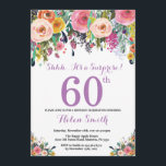 Blumenüberraschung 60. Geburtstag Einladung Lila<br><div class="desc">Blumenüberraschung 60. Geburtstag Einladung für Frauen. Aquarellfarbene Blume Rosa,  Gelb,  orange,  Lila Blume. Erwachsener zum Geburtstag. 30. 40. 50. 60. 70. 80. 90. 100. 13. 15. 16. 18. 20. Für weitere Anpassungen klicken Sie bitte auf die Schaltfläche "Anpassen" und verwenden Sie unser Designwerkzeug,  um diese Vorlage zu ändern.</div>