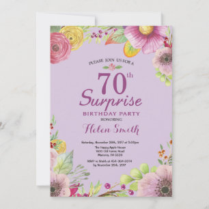 Blumenüberraschung 70. Geburtstag Einladung Lila