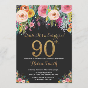 Blumenüberraschung 90. Geburtstag Einladung Gold